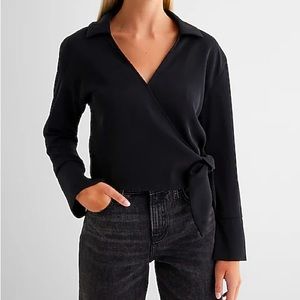 PrettyLittleThing Black Collared Wrap Blouse Size 4
